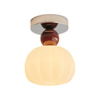Traditional French Cream Pumpkin Round Acrylic Iron 1-Light Semi-Flush Mount Ceiling Light For Living Room