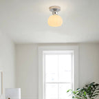 Traditional French Cream Pumpkin Round Acrylic Iron 1-Light Semi-Flush Mount Ceiling Light For Living Room