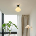 Traditional French Cream Pumpkin Round Acrylic Iron 1-Light Semi-Flush Mount Ceiling Light For Living Room