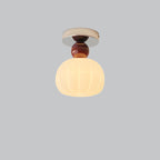 Traditional French Cream Pumpkin Round Acrylic Iron 1-Light Semi-Flush Mount Ceiling Light For Living Room