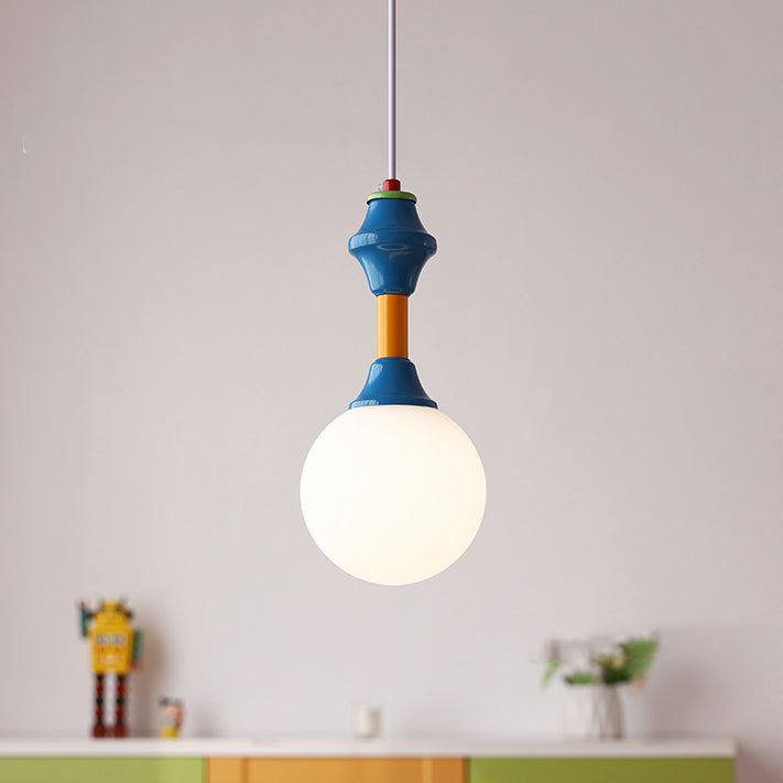 Traditional Vintage Prismatic Magic Bean Round Glass Iron 1-Light Pendant Light For Living Room