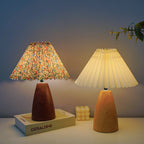 Traditional Vintage Scalloped Pleated Cone Fabric Wood LED Table Lamp For Living Room Lumendat