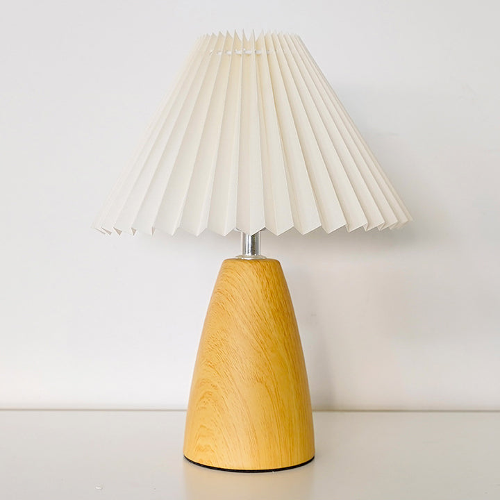 Traditional Vintage Scalloped Pleated Cone Fabric Wood LED Table Lamp For Living Room Lumendat