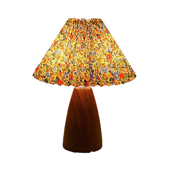 Traditional Vintage Scalloped Pleated Cone Fabric Wood LED Table Lamp For Living Room Lumendat