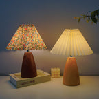 Traditional Vintage Scalloped Pleated Cone Fabric Wood LED Table Lamp For Living Room Lumendat