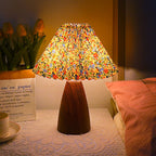 Traditional Vintage Scalloped Pleated Cone Fabric Wood LED Table Lamp For Living Room Lumendat