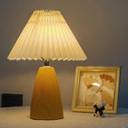 Traditional Vintage Scalloped Pleated Cone Fabric Wood LED Table Lamp For Living Room Lumendat