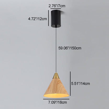 Modern Minimalist Cone Cylinder Ball Sector Liftable Fabric Solid Wood Iron 1-light Pendant Light for Living Room