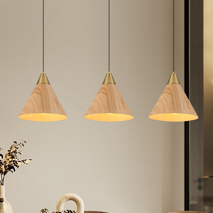 Modern Minimalist Cone Cylinder Ball Sector Liftable Fabric Solid Wood Iron 1-light Pendant Light for Living Room