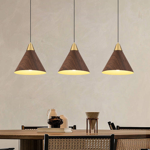 Modern Minimalist Cone Cylinder Ball Sector Liftable Fabric Solid Wood Iron 1-light Pendant Light for Living Room