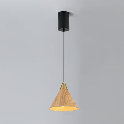 Modern Minimalist Cone Cylinder Ball Sector Liftable Fabric Solid Wood Iron 1-light Pendant Light for Living Room