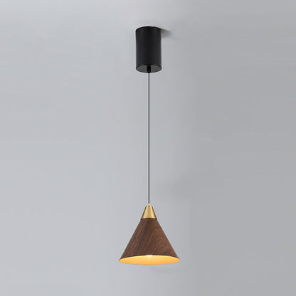 Modern Minimalist Cone Cylinder Ball Sector Liftable Fabric Solid Wood Iron 1-light Pendant Light for Living Room