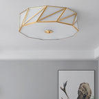Contemporary Scandinavian Quadrilateral Polygonal Glass Copper 4-Light Flush Mount Ceiling Light For Living Room