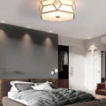Contemporary Creative Prismatic Trapezoidal Octagonal Glass Copper 3/4/6 Light Flush Mount Ceiling Light For Living Room