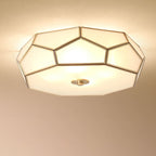 Contemporary Scandinavian Hexagonal Irregular Polygonal Glass Copper 3/4 Light Flush Mount Ceiling Light For Living Room