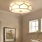 Contemporary Scandinavian Hexagonal Irregular Polygonal Glass Copper 3/4 Light Flush Mount Ceiling Light For Living Room