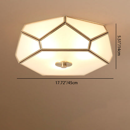 Contemporary Scandinavian Hexagonal Irregular Polygonal Glass Copper 3/4 Light Flush Mount Ceiling Light For Living Room