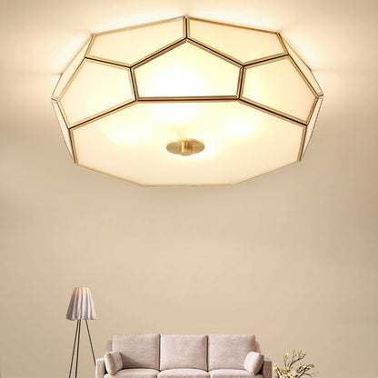 Contemporary Scandinavian Hexagonal Irregular Polygonal Glass Copper 3/4 Light Flush Mount Ceiling Light For Living Room