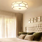 Contemporary Scandinavian Hexagonal Irregular Polygonal Glass Copper 3/4 Light Flush Mount Ceiling Light For Living Room