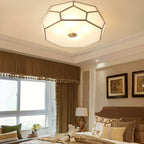 Contemporary Scandinavian Hexagonal Irregular Polygonal Glass Copper 3/4 Light Flush Mount Ceiling Light For Living Room