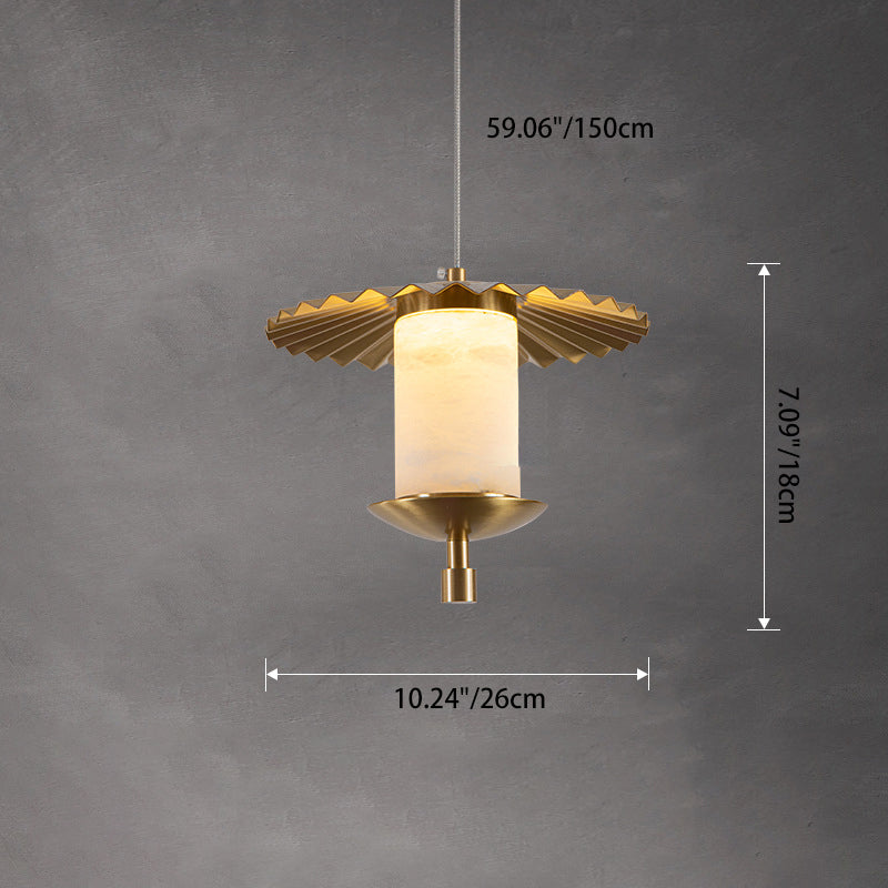 Modern Luxury Cylinder Umbrella Natural Marble Copper LED Pendant Light For Living Room