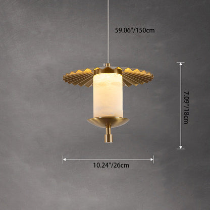 Modern Luxury Cylinder Umbrella Natural Marble Copper LED Pendant Light For Living Room