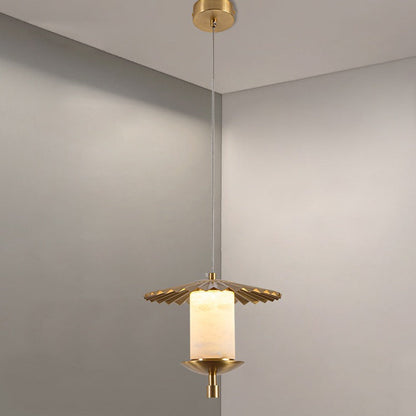 Modern Luxury Cylinder Umbrella Natural Marble Copper LED Pendant Light For Living Room