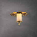 Modern Luxury Cylinder Umbrella Natural Marble Copper LED Pendant Light For Living Room