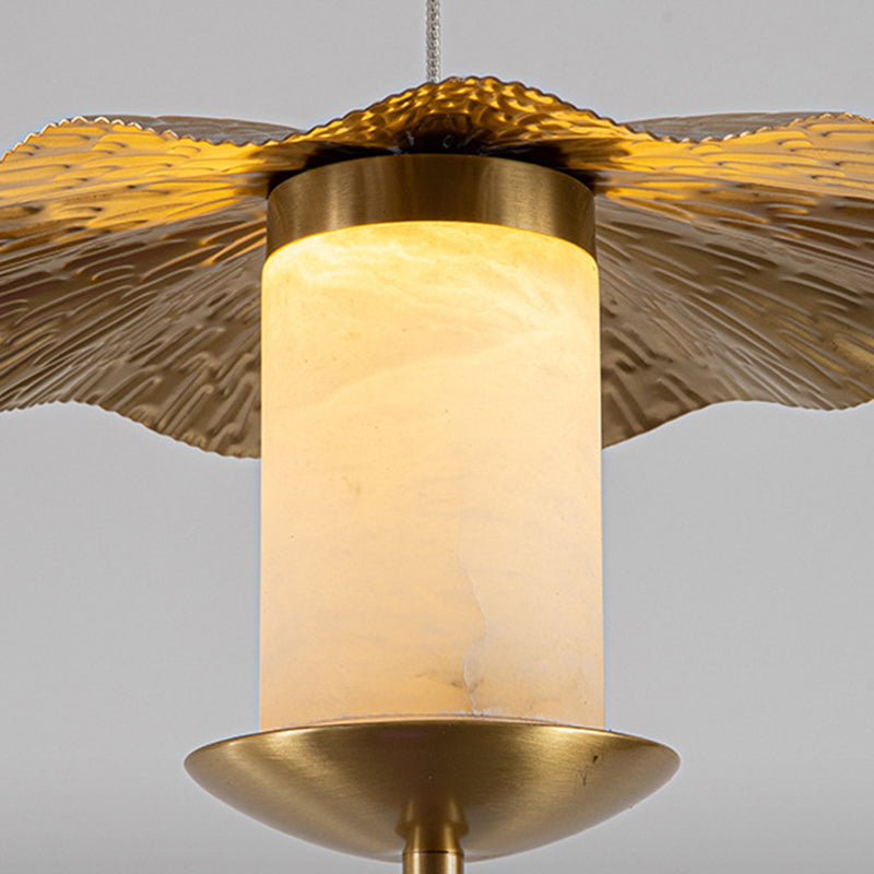 Modern Luxury Cylinder Umbrella Natural Marble Copper LED Pendant Light For Living Room