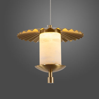 Modern Luxury Cylinder Umbrella Natural Marble Copper LED Pendant Light For Living Room