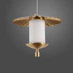 Modern Luxury Cylinder Umbrella Natural Marble Copper LED Pendant Light For Living Room