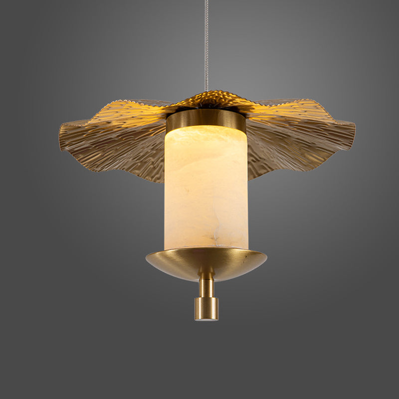 Modern Luxury Cylinder Umbrella Natural Marble Copper LED Pendant Light For Living Room