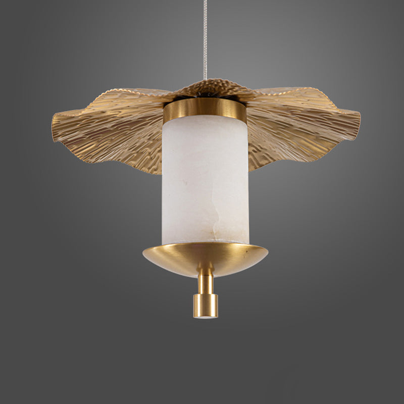 Modern Luxury Cylinder Umbrella Natural Marble Copper LED Pendant Light For Living Room