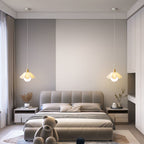 Contemporary Scandinavian Flower Orb Glass Acrylic Wood Iron 1-Light Pendant Light For Living Room