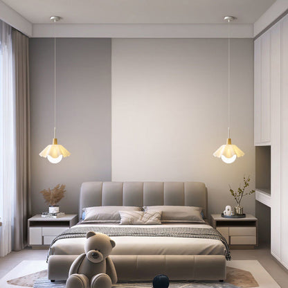 Contemporary Scandinavian Flower Orb Glass Acrylic Wood Iron 1-Light Pendant Light For Living Room