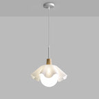 Contemporary Scandinavian Flower Orb Glass Acrylic Wood Iron 1-Light Pendant Light For Living Room