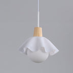 Contemporary Scandinavian Flower Orb Glass Acrylic Wood Iron 1-Light Pendant Light For Living Room
