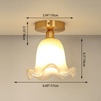 Traditional French Floral Round Glass Copper 1-Light Semi-Flush Mount Ceiling Light For Living Room