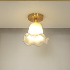 Traditional French Floral Round Glass Copper 1-Light Semi-Flush Mount Ceiling Light For Living Room