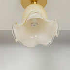 Traditional French Floral Round Glass Copper 1-Light Semi-Flush Mount Ceiling Light For Living Room