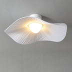 Traditional French Cream Ruffle Shape Fabric Iron LED Semi-Flush Mount Ceiling Light For Living Room