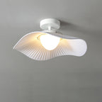 Traditional French Cream Ruffle Shape Fabric Iron LED Semi-Flush Mount Ceiling Light For Living Room