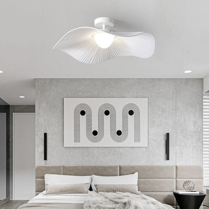 Traditional French Cream Ruffle Shape Fabric Iron LED Semi-Flush Mount Ceiling Light For Living Room
