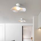 Traditional French Cream Ruffle Shape Fabric Iron LED Semi-Flush Mount Ceiling Light For Living Room