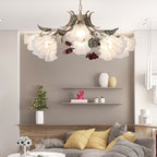 Traditional French Rose Flower Leaf Glass Iron 4/6/9 Light Chandelier for Living Room BulbSquare