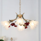 Traditional French Rose Flower Leaf Glass Iron 4/6/9 Light Chandelier for Living Room BulbSquare