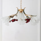 Traditional French Rose Flower Leaf Glass Iron 4/6/9 Light Chandelier for Living Room BulbSquare