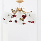 Traditional French Rose Flower Leaf Glass Iron 4/6/9 Light Chandelier for Living Room BulbSquare