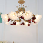 Traditional French Rose Flower Leaf Glass Iron 4/6/9 Light Chandelier for Living Room BulbSquare