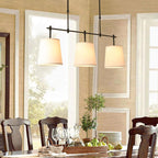 Contemporary Scandinavian Long Round Column Fabric Iron 3-light Chandelier for Living Room BulbSquare